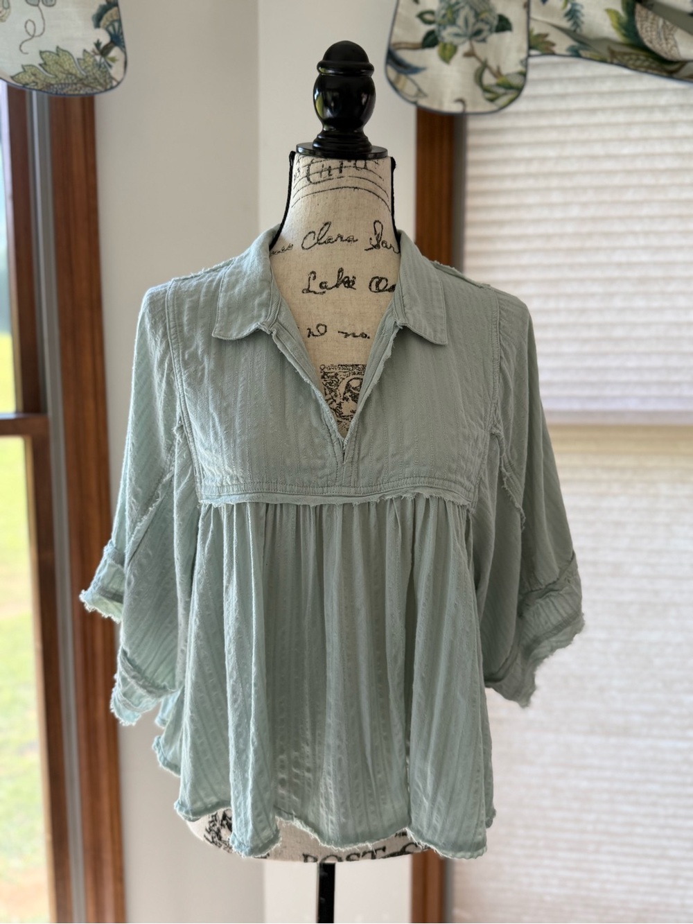 Millibon Sage Green V-Neck Peasant Tunic